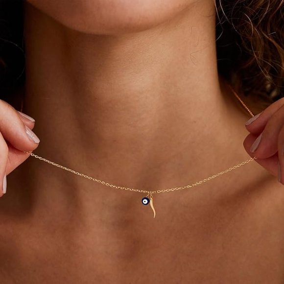 Neiman Marcus Jewelry - Neiman Marcus 14k Gold Plated Italian Evil Eye Horn Necklace